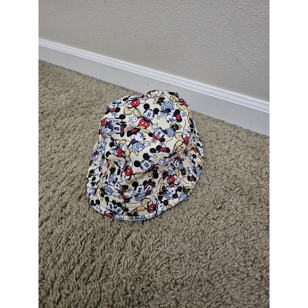 Disney Mickey Mouse Reversible Bucket Hat Sun Cap Vintage Pattern Black White